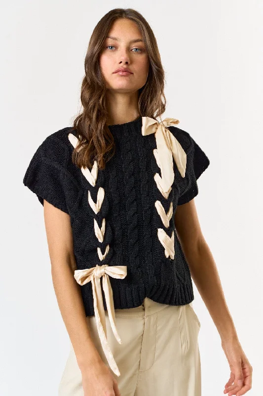 Kielie Sweater Vest Turtle Neck Boat Neck Asymmetrical Neck