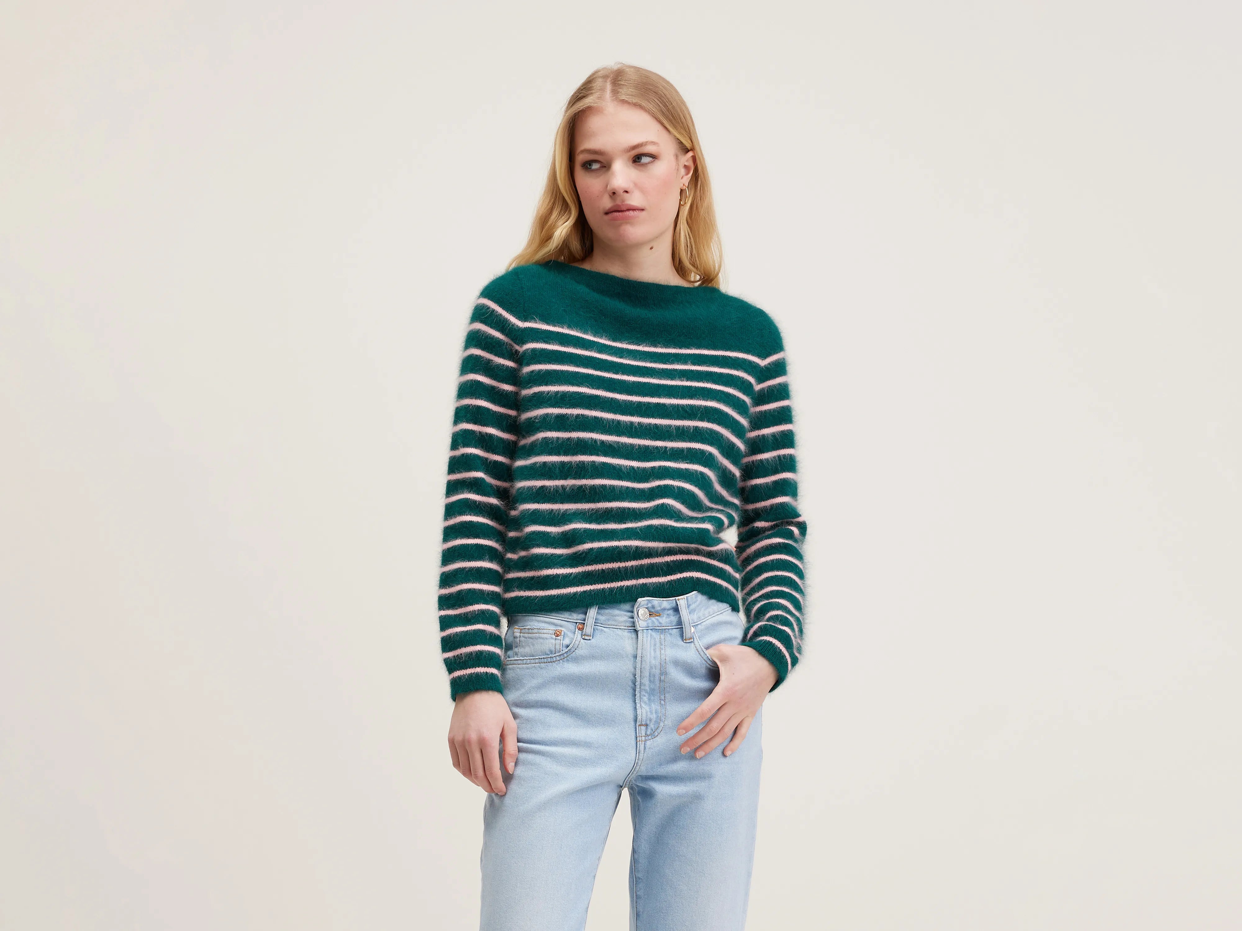 Dato angora-blend sweater (242 / W / STRIPE A) Stretchy Elastic Breathable