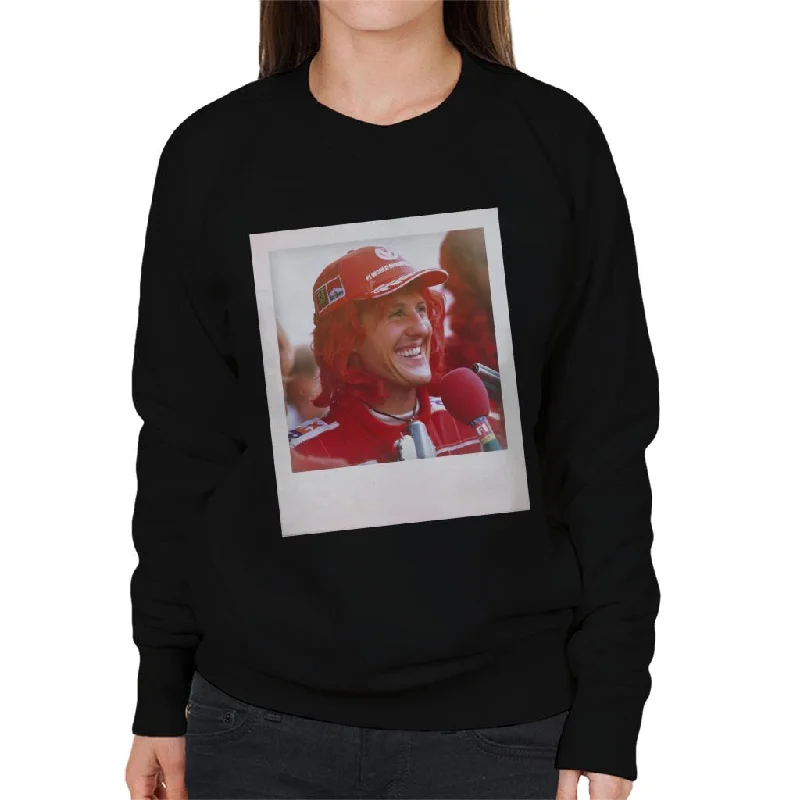 Motorsport Images Michael Schumacher Being Interviewed Women's Sweatshirt Hoodie with Rolled Sleeves Casual Relaxed