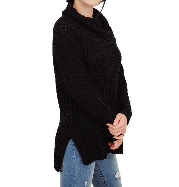 Cowl Neck Oversized Pop-Corn Knit Tunic Sweater Hooded Caped Shawl Collar