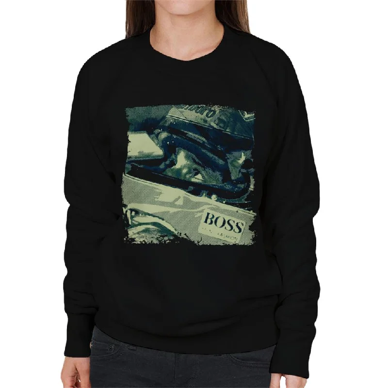 Motorsport Images Ayrton Senna In Racing Helmet Women's Sweatshirt Hoodie with Emblem Brand Identity