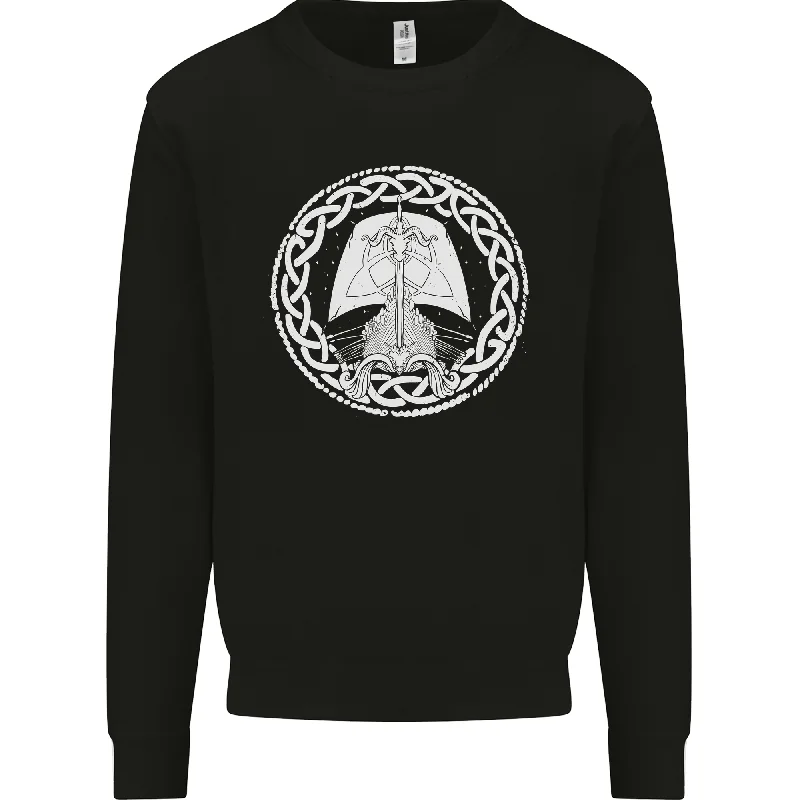 A Viking Ship Thor Odin Valhalla Mens Sweatshirt Jumper Hoodie with Hem Frayed Vintage Worn