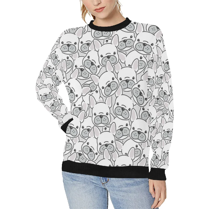 Cute french bulldog head pattern Women's Crew Neck Sweatshirt Hoodie with Zipper Versatile Modern