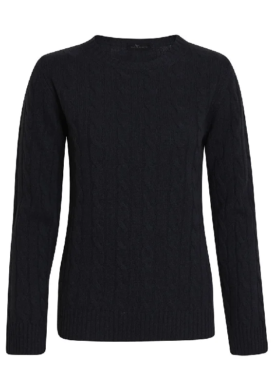 Black Cashmere Cable-knit Sweater Solid Color Striped Floral Print