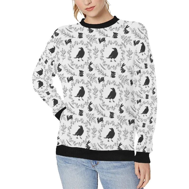 Crows floral wreath rabbit pattern Women's Crew Neck Sweatshirt Hoodie with Relaxed Fit Easy Casual