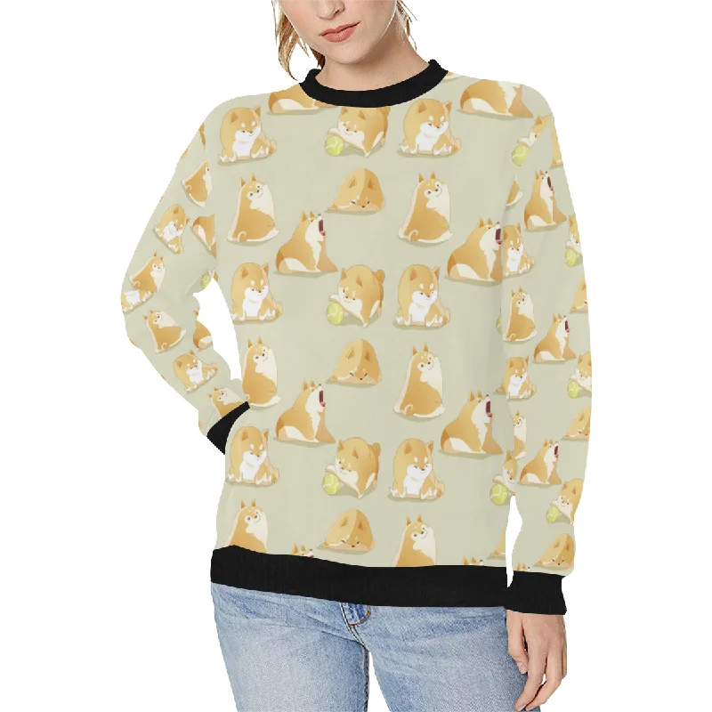 Cute fat shiba inu dog pattern Women's Crew Neck Sweatshirt Hoodie with Pastel Soft Subtle