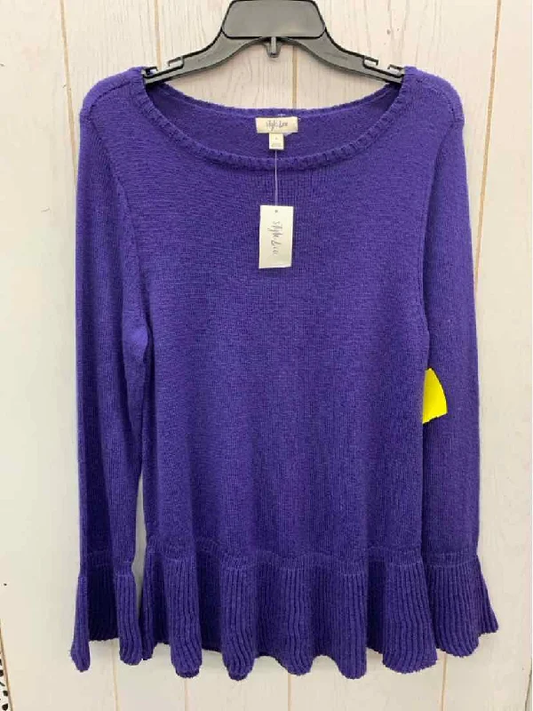 Style & Co Purple Womens Size Small Sweater Mesh Sweater Canvas Denim