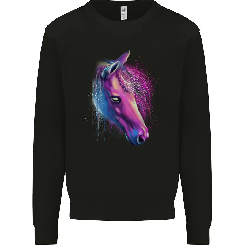 A Watercolour Horse Mens Sweatshirt Jumper Hoodie with Turtle Neck Cozy Winter