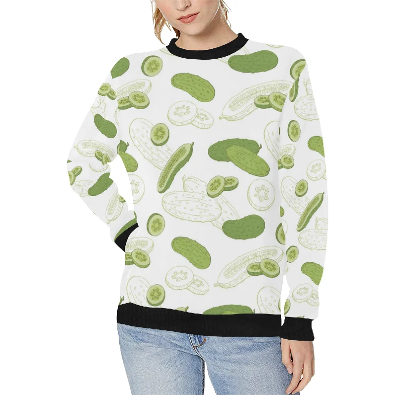 Cucumber sketch pattern Women's Crew Neck Sweatshirt Hoodie with Rhinestones Sparkly Elegant