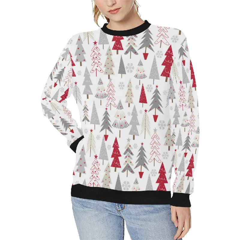 Cute Christmas tree pattern Women's Crew Neck Sweatshirt Hoodie with Turtle Neck Cozy Winter