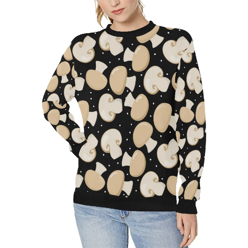 Champignon mushroom pattern Women's Crew Neck Sweatshirt Hoodie with Raw Hem Edgy Unfinished