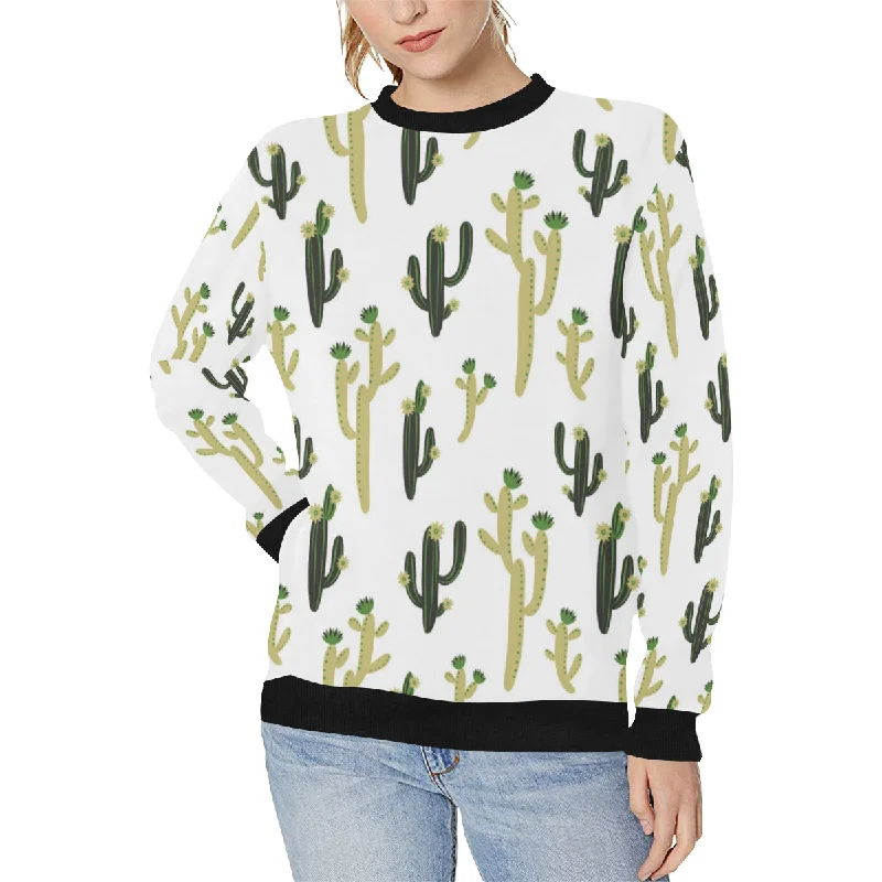 Cute cactus pattern Women's Crew Neck Sweatshirt Hoodie with Snap Buttons Easy Quick