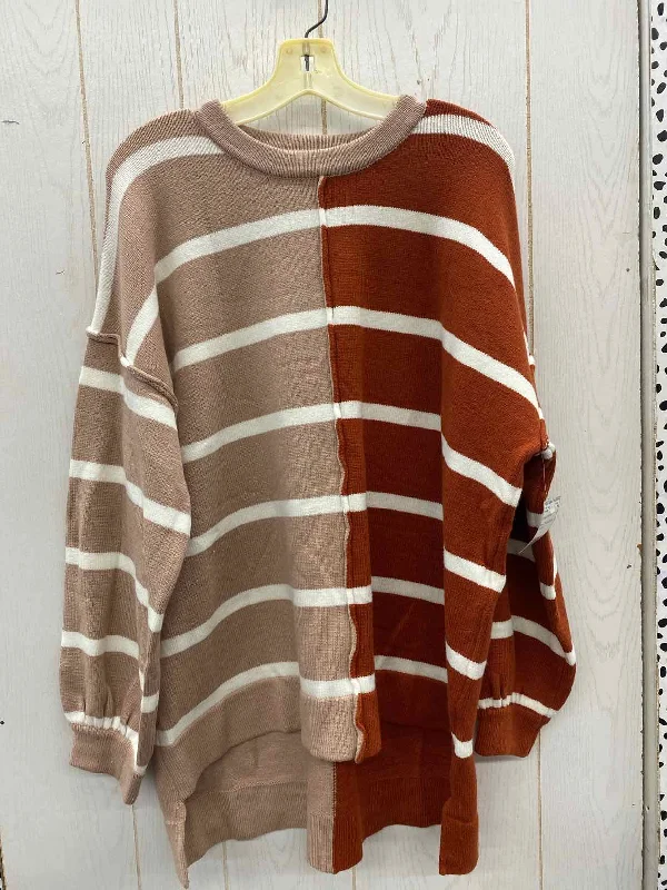 Orange Womens Size L Sweater Solid Color Striped Floral Print