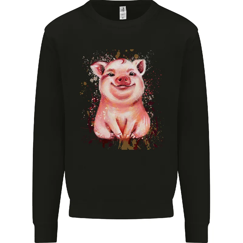 A Watercolour Pig Mens Sweatshirt Jumper Hoodie with High-Low Hem Asymmetrical Trendy