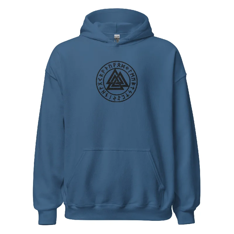 Valknut Embroidered Heavyweight Hoodie Sweatshirt Hoodie with Zipper Placket Modern Functional