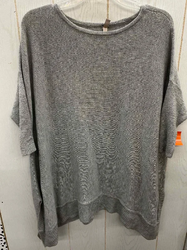 Gray Womens Size L Sweater Denim Fabric Leather Fabric Suede Fabric