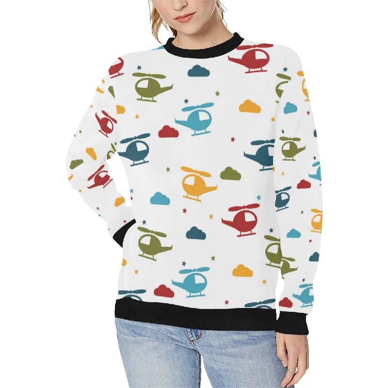 Colorful helicopter pattern Women's Crew Neck Sweatshirt Hoodie with Belted Waist Structured Tailored