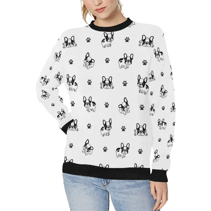 Cute french bulldog paw pattern Women's Crew Neck Sweatshirt Hoodie with Emblem Brand Identity