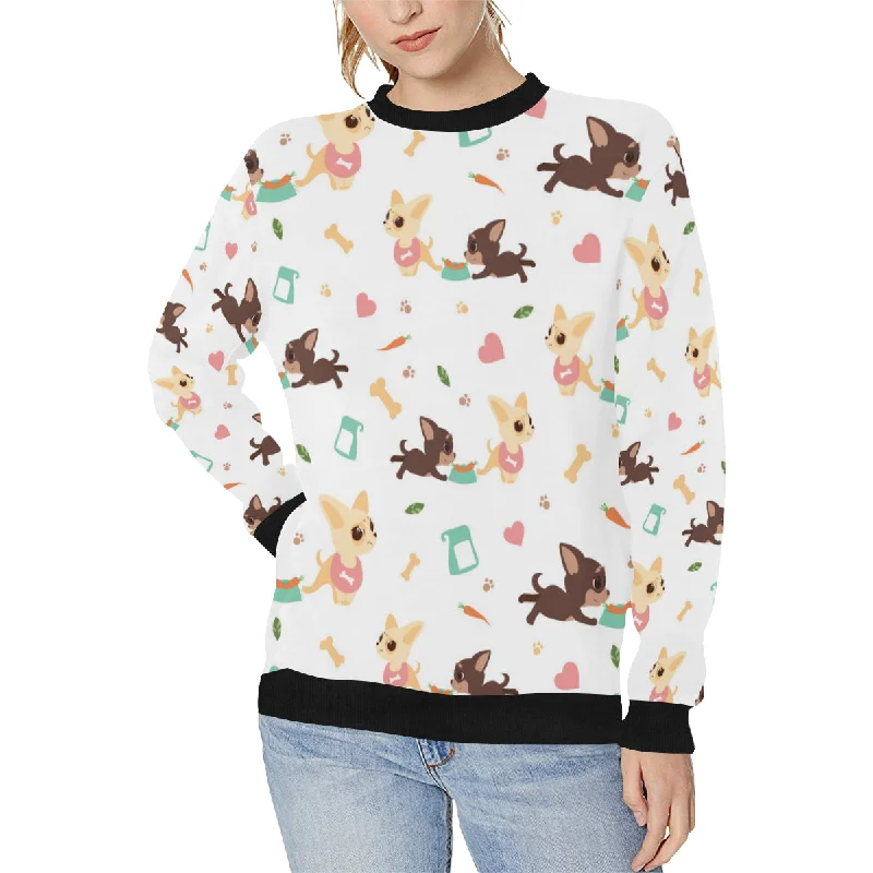 Cute Chihuahua puppie pattern Women's Crew Neck Sweatshirt Hoodie with Ribbed Neckline Snug Warm