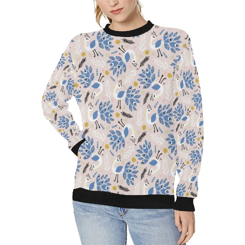 Cute peacock pattern Women's Crew Neck Sweatshirt Hoodie with Rhinestones Sparkly Elegant