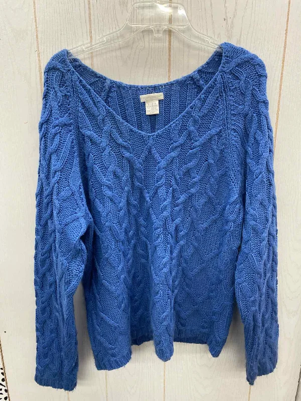 Worthington Blue Womens Size XL Sweater Turtle Neck Boat Neck Asymmetrical Neck