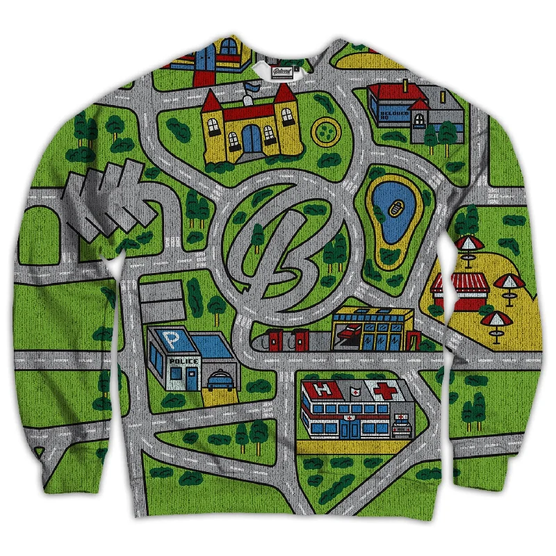 Car Map Carpet  Unisex Sweatshirt Hoodie with Raglan Sleeves Sporty Comfortable