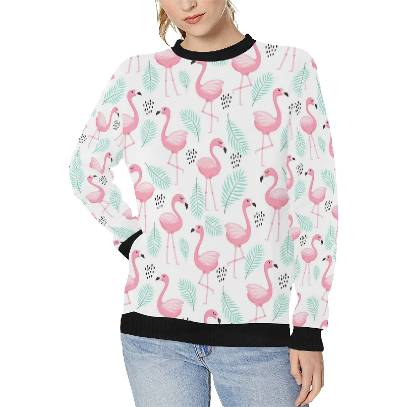 Cute flamingo pattern Women's Crew Neck Sweatshirt Hoodie with Lace Feminine Delicate