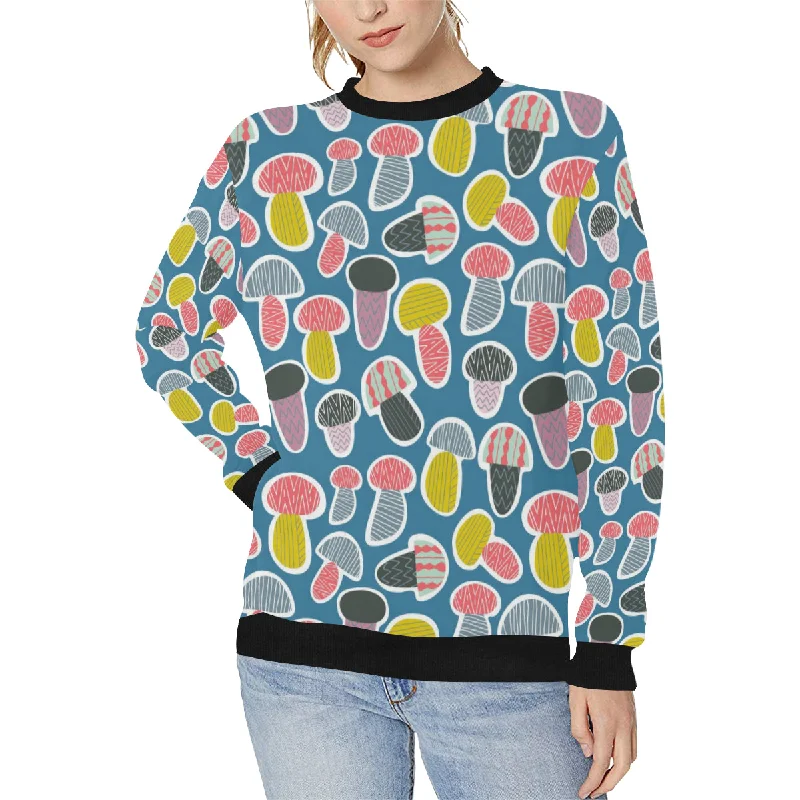 Colorful mushroom design pattern Women's Crew Neck Sweatshirt Hoodie Crop Top Short Trendy