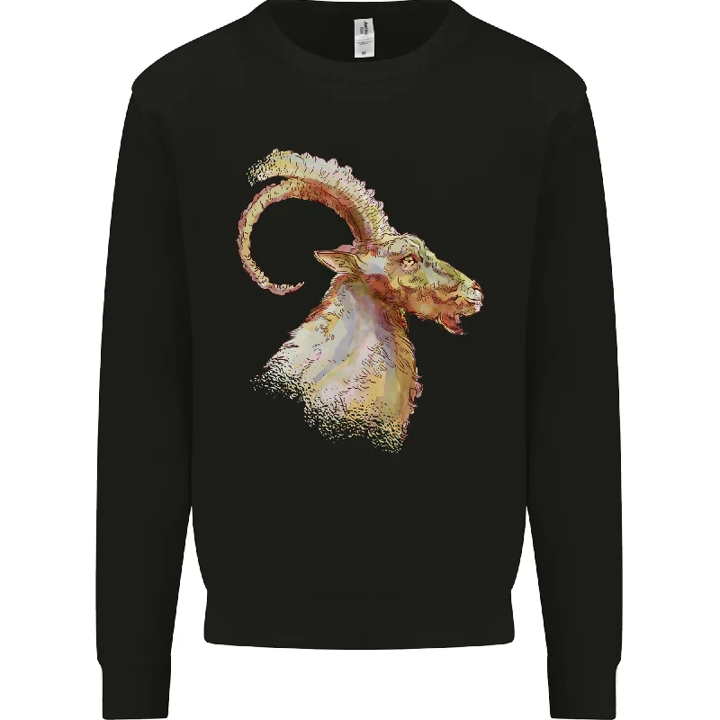 A Watercolour Goat Farming Mens Sweatshirt Jumper Hoodie with Bell Sleeves Flared Feminine