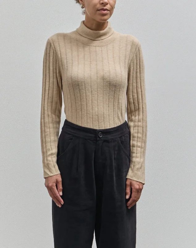 7115 Yak Ribbed Roll-Neck Sweater, Desert Sand Spandex Blend Rayon Blend Denim Blend