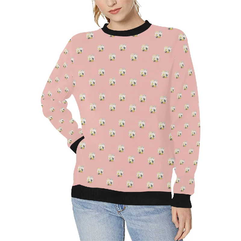 Cute hamster cheese pattern pink background Women's Crew Neck Sweatshirt Hoodie with Hem Elastic Stretchable Comfortable