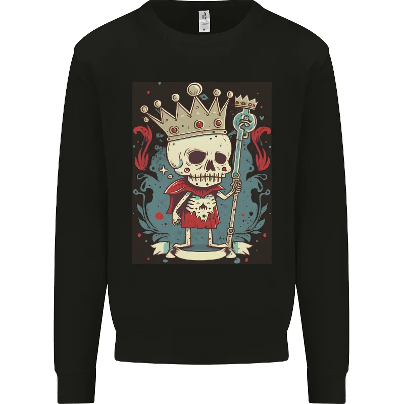 A Vintage Style Skeleton Retro King Skull Mens Sweatshirt Jumper Hoodie with Toggle Buttons Decorative Unique