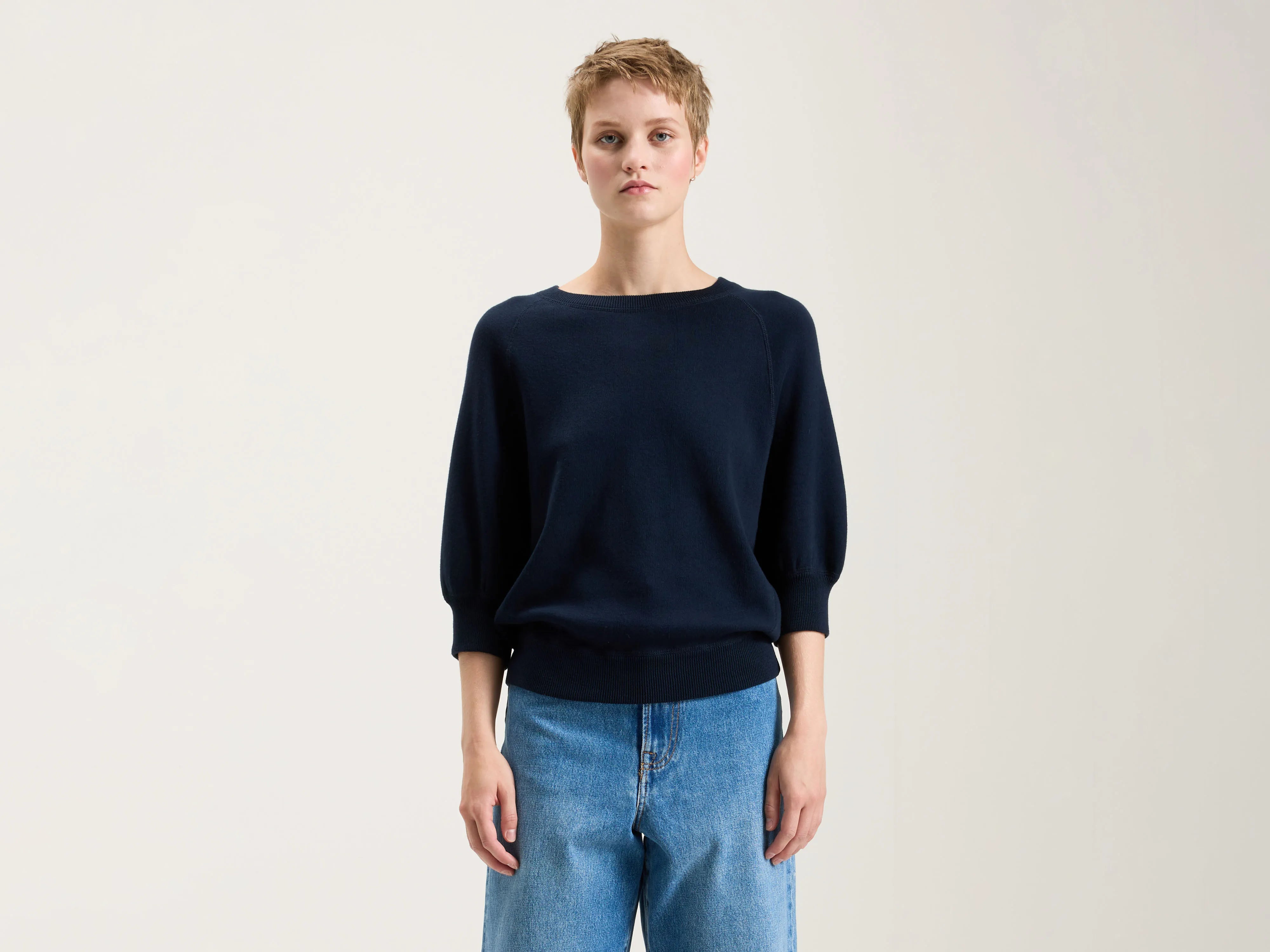 Anglet crew-neck sweater (242 / W / NAVY) Silk Blend Satin Velvet