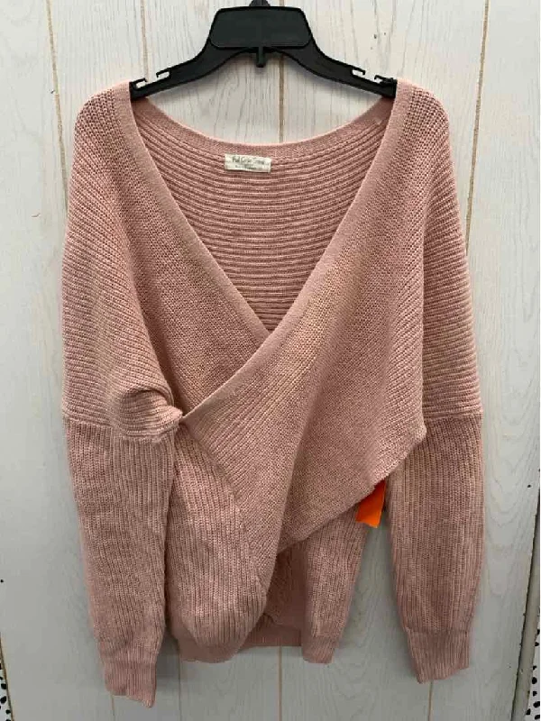 Pink Womens Size 2X Sweater Notch Collar Peter Pan Collar Cowl Neck