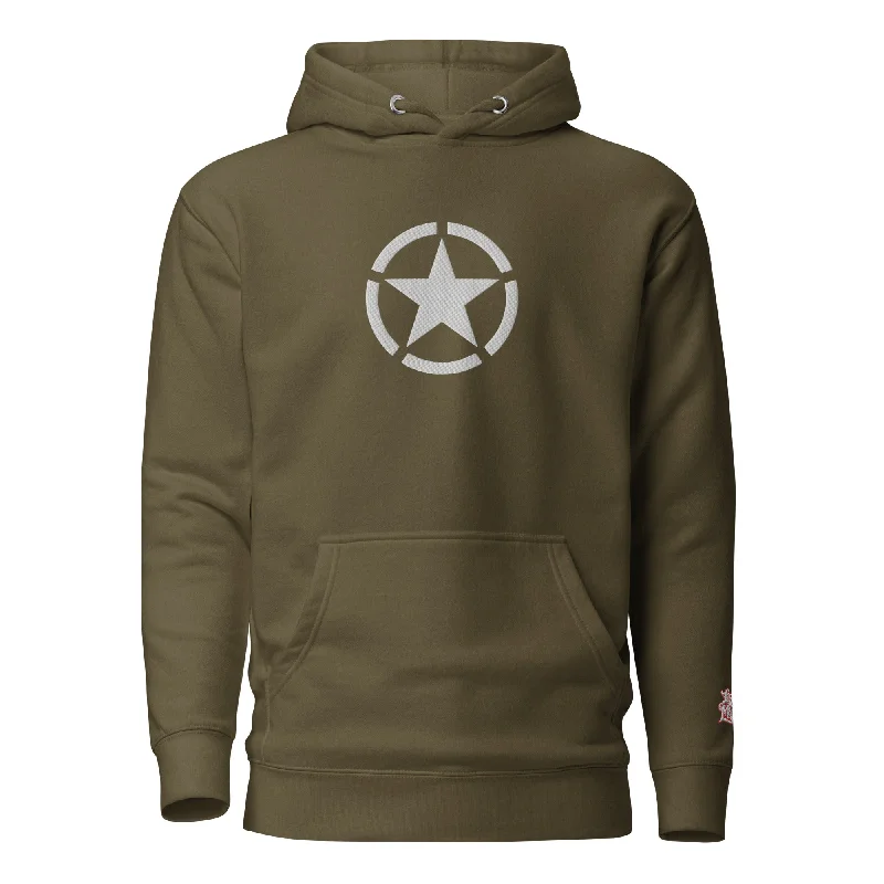 WW2 Circled Star Embroidered Hoodie Hoodie with Embroidery Detailed Premium