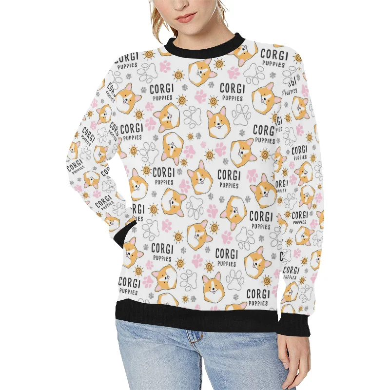 Corgi Dog Pattern Women's Crew Neck Sweatshirt Hoodie with Crew Neck Simple Timeless