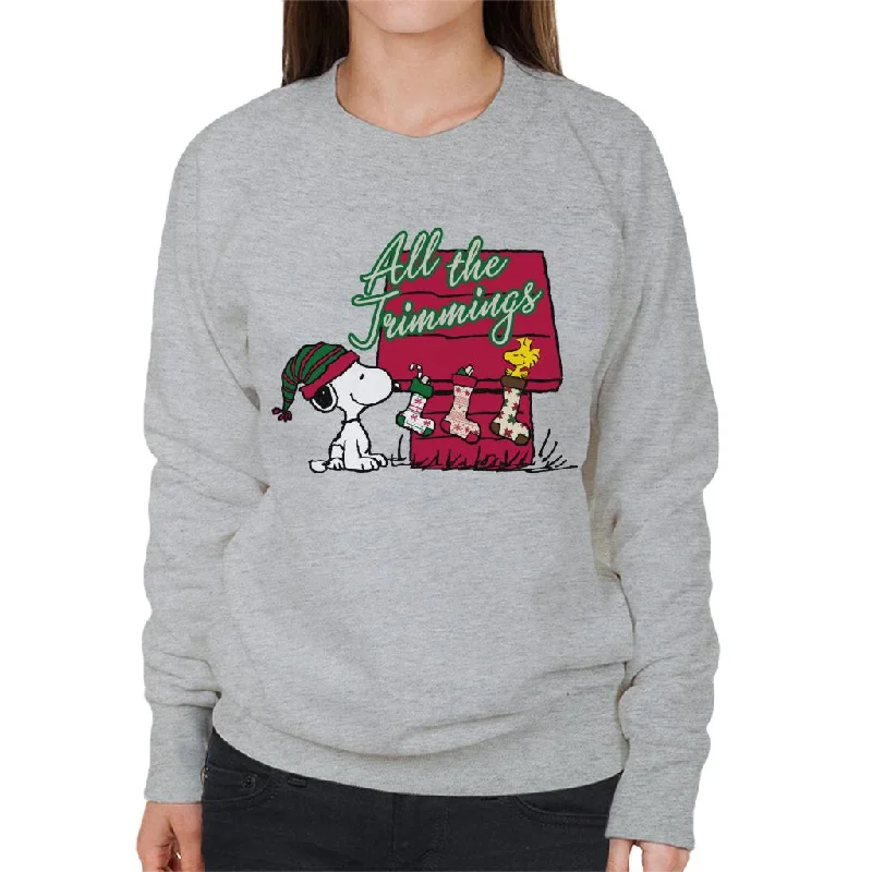 Peanuts Snoopy Woodstock In A Stocking Women's Sweatshirt Hoodie with Toggle Buttons Decorative Unique