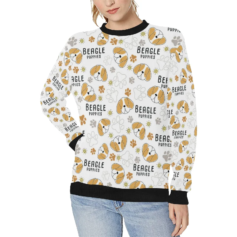 Cute beagle dog pattern background Women's Crew Neck Sweatshirt Hoodie with Hem Detail Decorative Unique