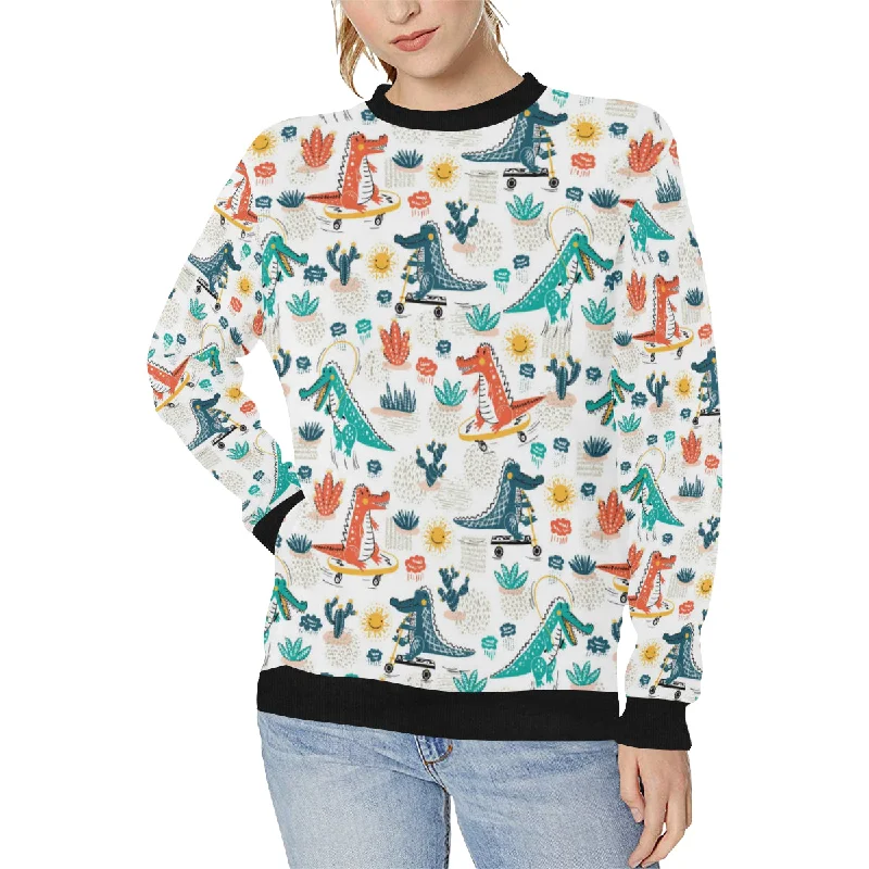 Cute Crocodile Pattern Women's Crew Neck Sweatshirt Hoodie with Magnetic Closure Innovative Modern