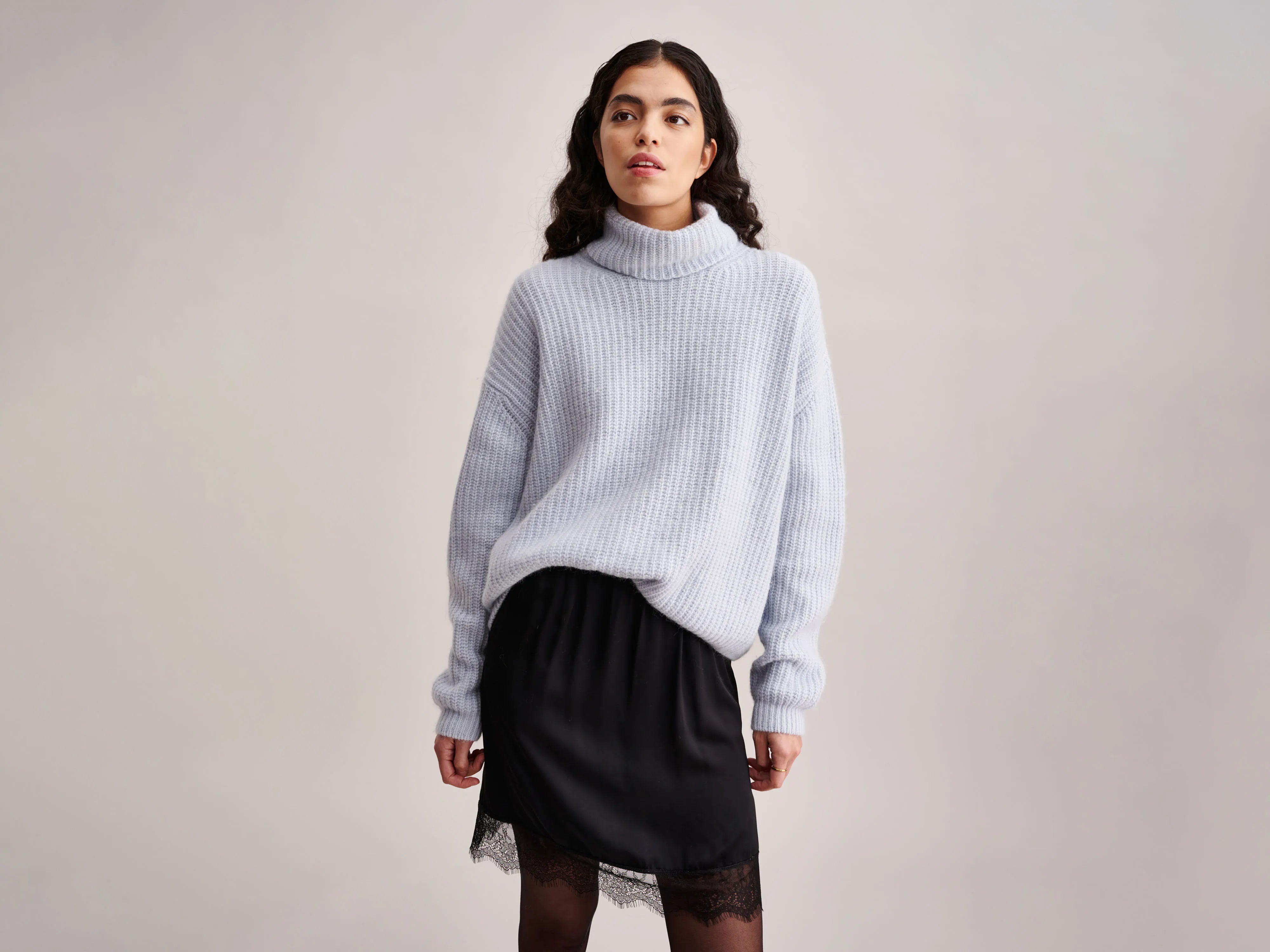 Garano Sweater (232 / W / BLUE FOG) Notch Collar Peter Pan Collar Cowl Neck