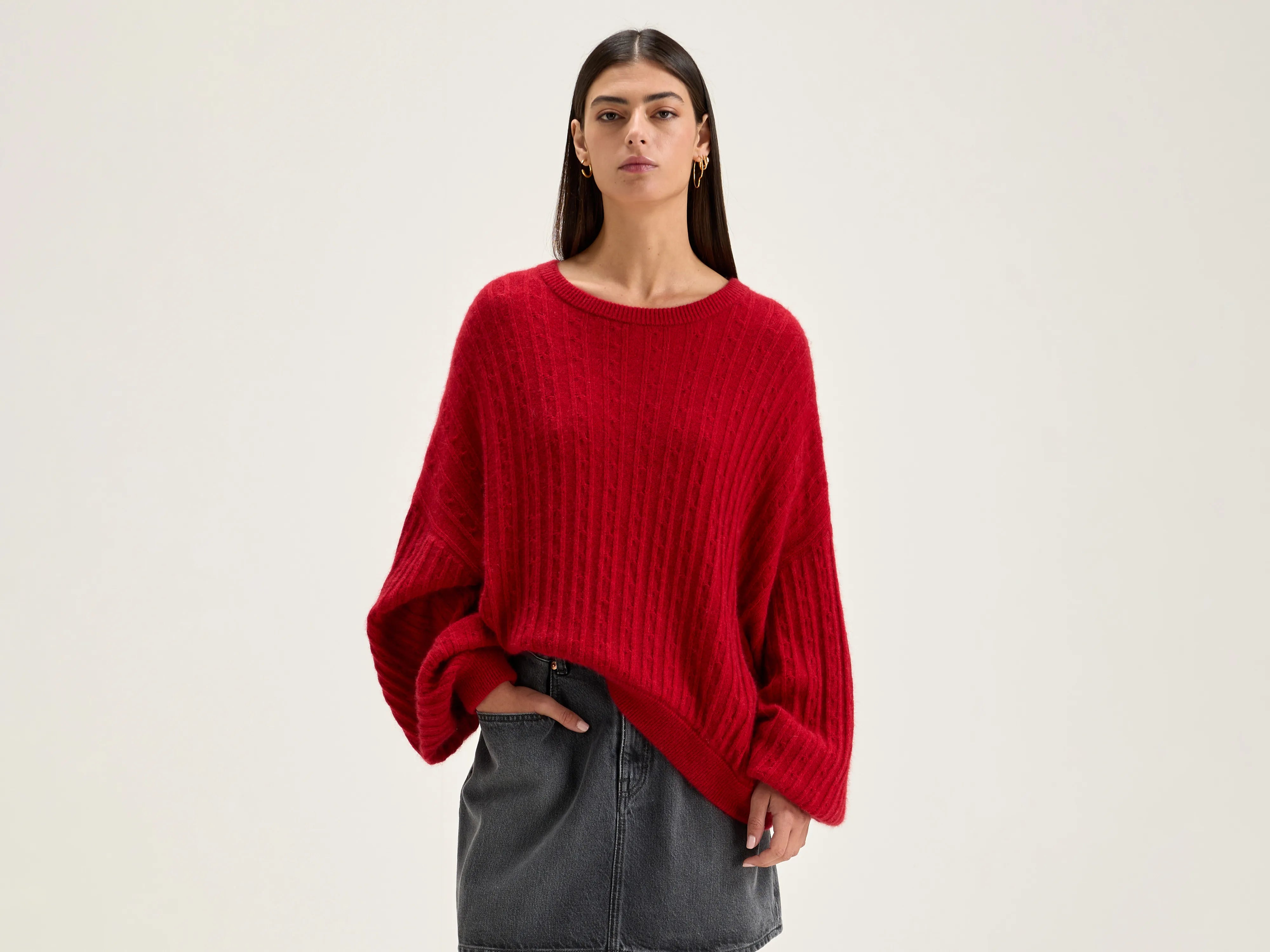 Dukas cropped sweater (242 / W / ECARLATE) Real Fur Shearling Chenille