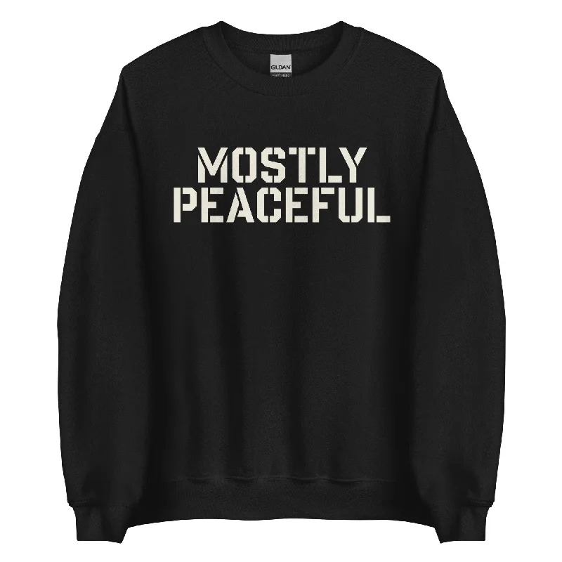 Mostly Peaceful Sweatshirt Hoodie with Half-Zip Sporty Casual