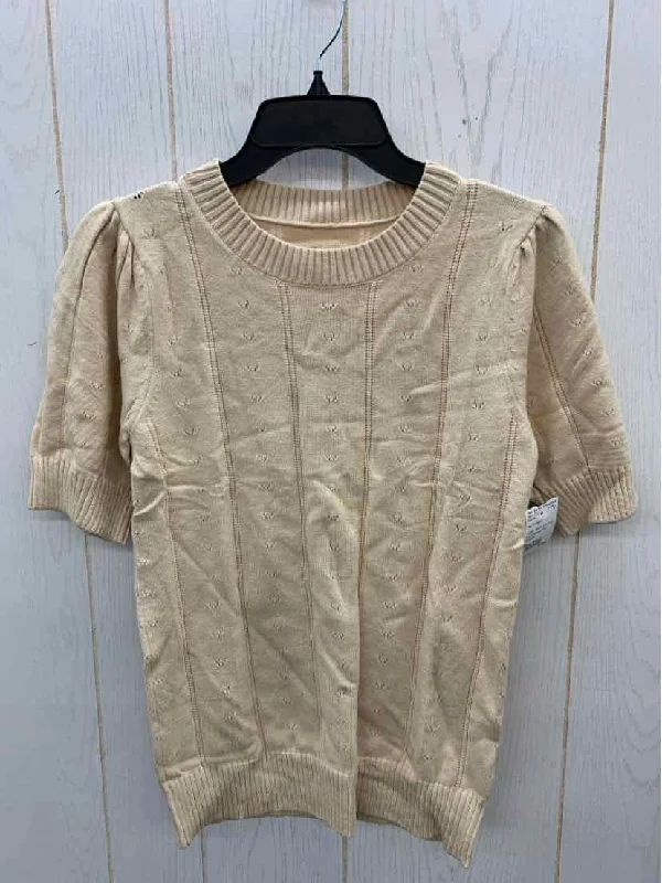 Tan Womens Size Small Sweater Chenille Brocade Lace