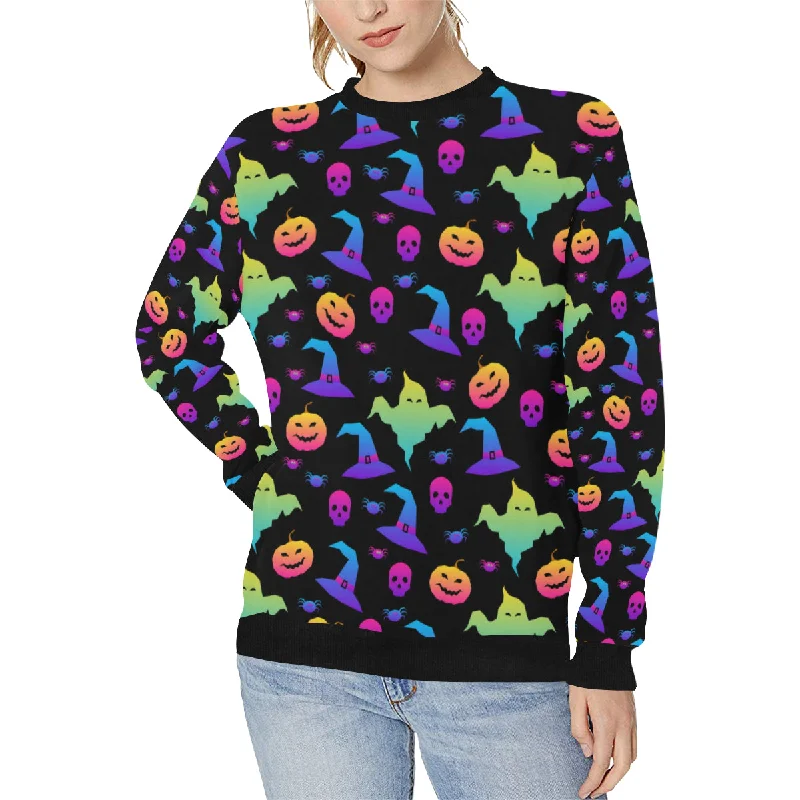 Colorful halloween background Women's Crew Neck Sweatshirt Hoodie with Front Slit Layering Stylish