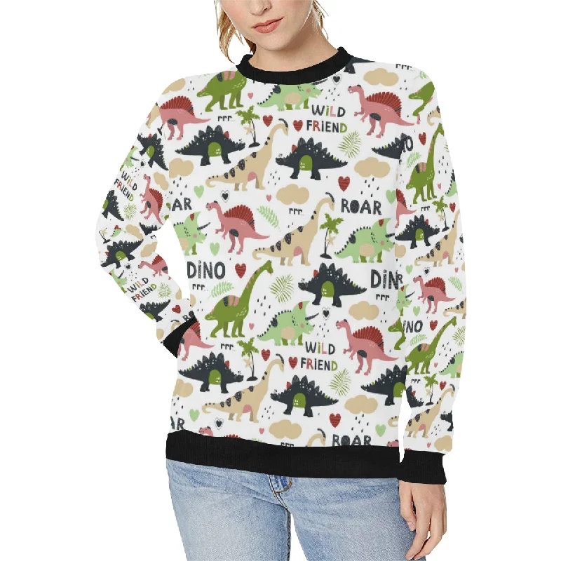 Cute dinosaurs pattern Women's Crew Neck Sweatshirt Hoodie with V-Neck Classic Versatile