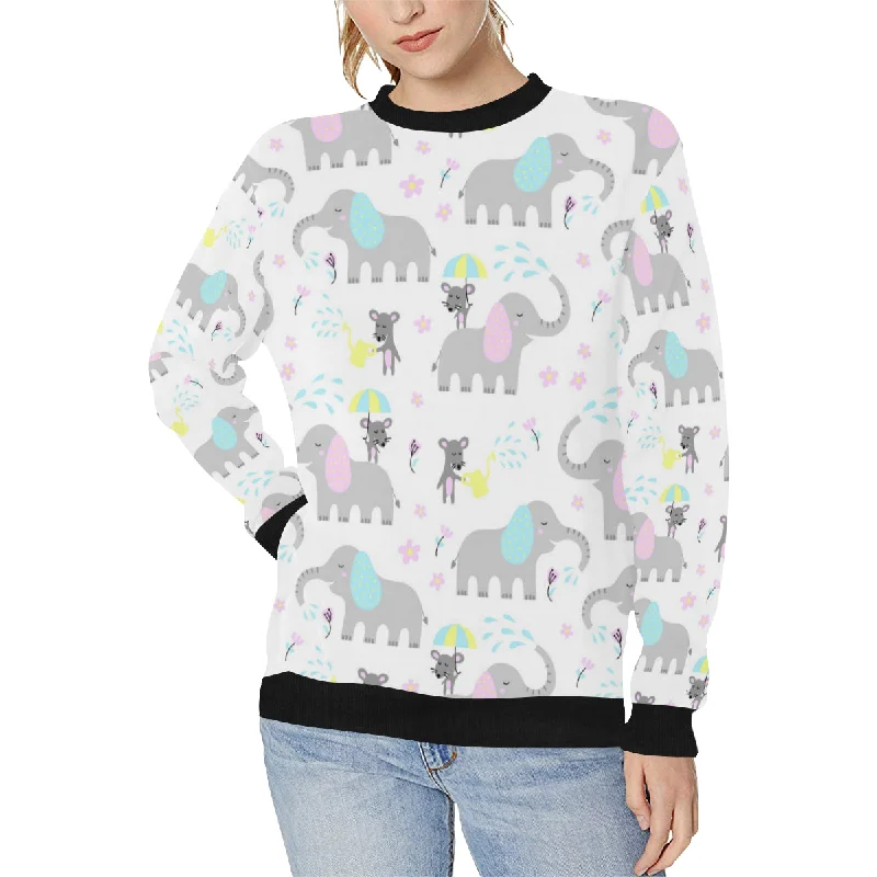 Cute elephant mouse pattern Women's Crew Neck Sweatshirt Hoodie with Set-In Sleeves Structured Classic