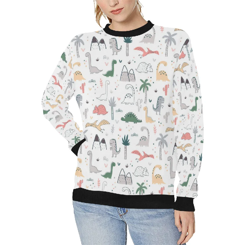 Cute cartoon dinosaurs tree pattern Women's Crew Neck Sweatshirt Hoodie with Ribbed Cuffs Snug Fit Comfort