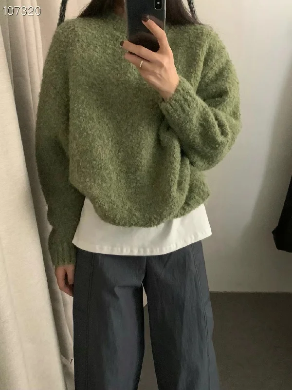 fruit green circle yarn round neck sweater