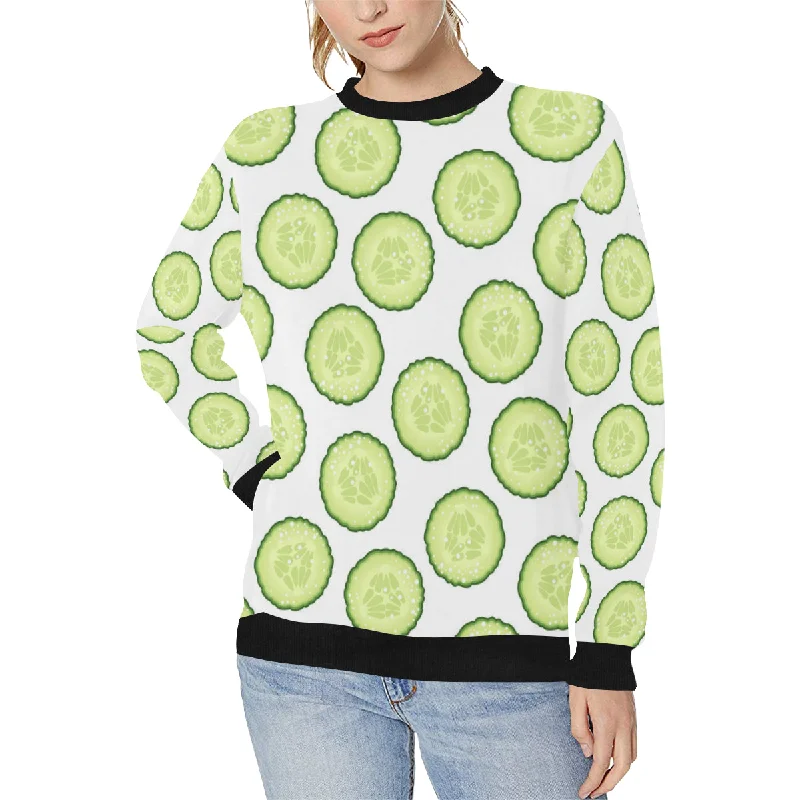 Cucumber slices pattern Women's Crew Neck Sweatshirt Hoodie with Stripes Bold Sporty