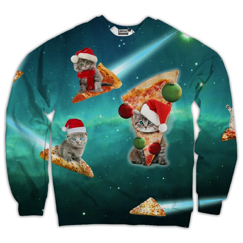 Meowie Christmas Pizza Cats Unisex Sweatshirt Hoodie with Metallic Shiny Futuristic